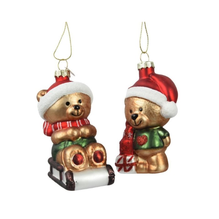 ORSETTO VETRO DA ALBERO H.9.7CM. 2 ASSORTITI